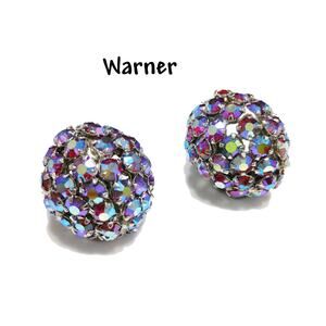 Vintage Warner Red AB Rhinestone Dome Clip Earrings Silver Tone 1950s